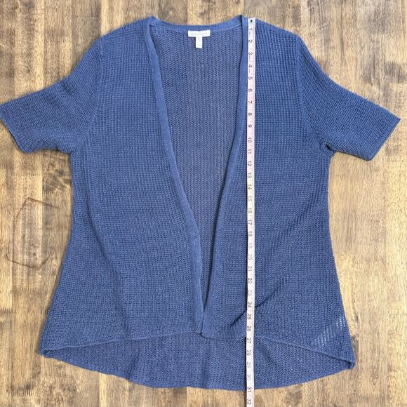 Eileen Fisher Women’s 100% Organic Linen Open Knit Short Sleeve Sweater Blue XL - Picture 7 of 9
